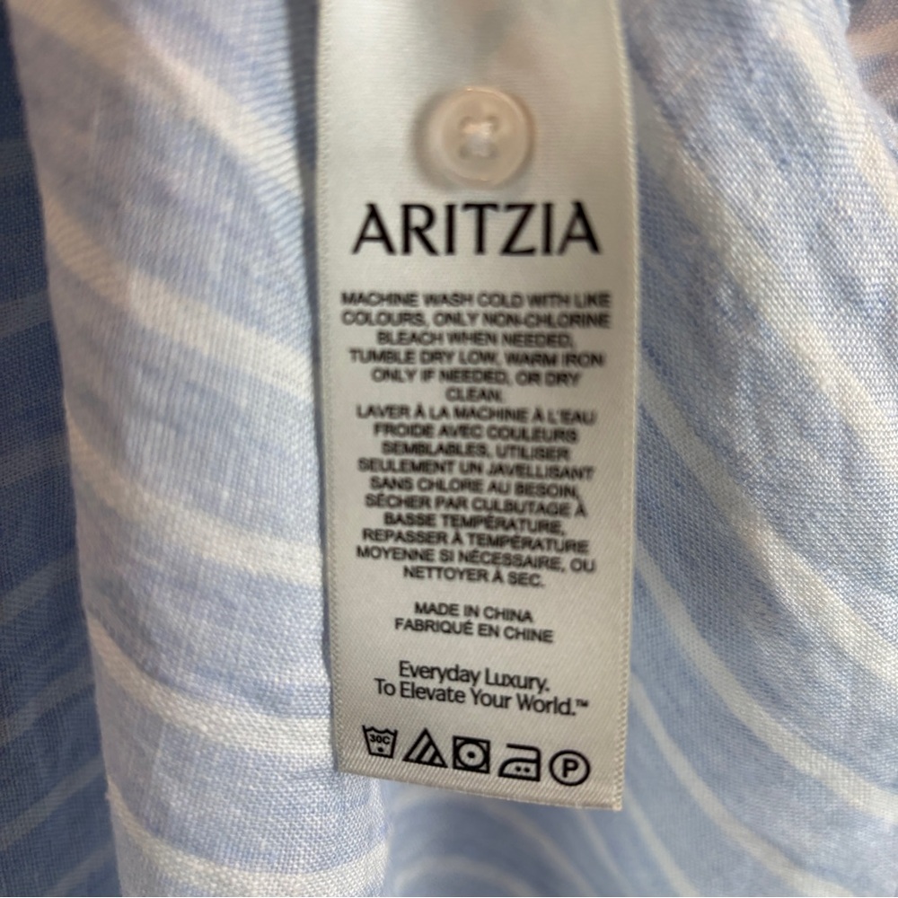 Aritzia The Group Allay Linen Maxi T-Shirt Dress Powder Blue White Stripe sz S - Picture 8 of 9